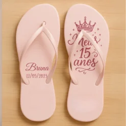 Chinelo de dedo Debutante Rosa 'Meus 15 Anos"