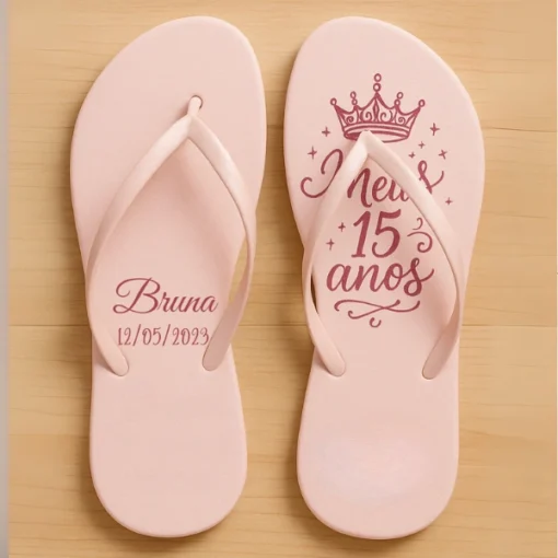 Chinelo de dedo Debutante Rosa 'Meus 15 Anos"