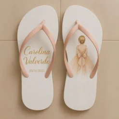Chinelo de dedo Debutante Branco com Rosa Vestido