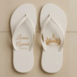 Chinelo de dedo Debutante Branco Coroa Dourada