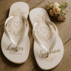 Chinelo de dedo Casamento Branco Coração com Ramo