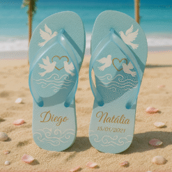 Chinelo de dedo Casamento Azul Bebê Pombas Brancas