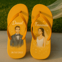Chinelo de dedo Casamento Mostarda Noivo & Noiva