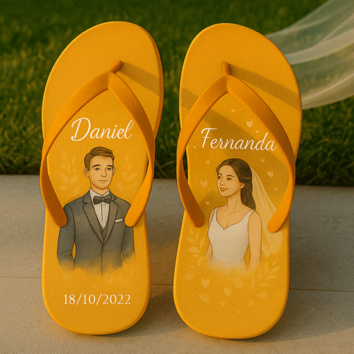 Chinelo de dedo Casamento Mostarda Noivo & Noiva